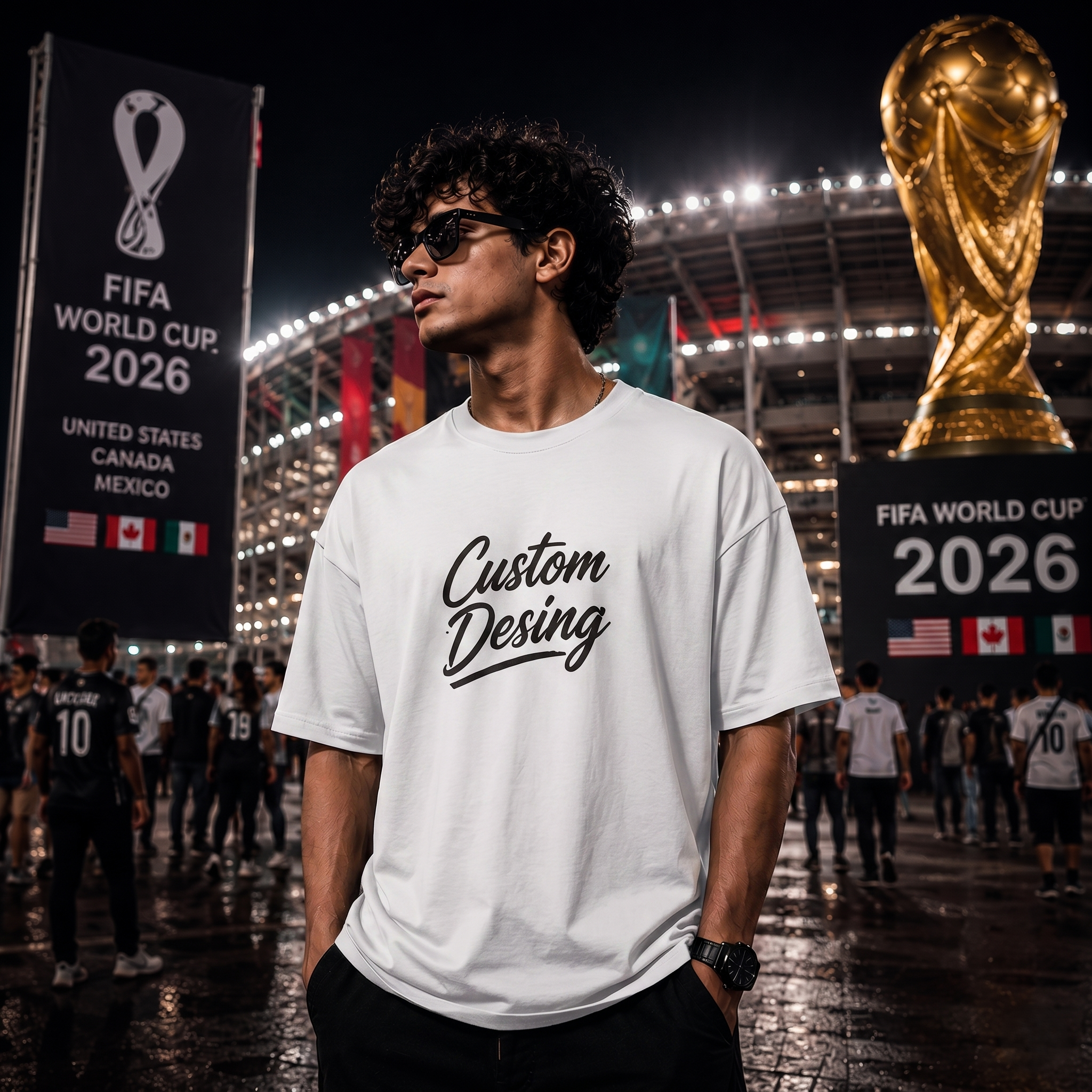 FIFA World Cup স্পেশাল কাস্টম ড্রপ শোল্ডার টি-শার্ট – সাদা