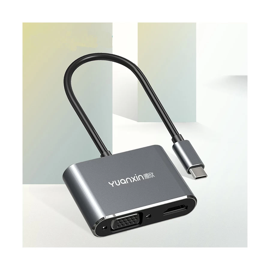 Yuanxin X-3510 Type-C Male to HDMI & VGA Female Black Converter