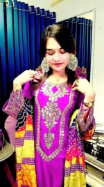 Linen Embroidery Sequin Three Piece with Butter Silk Salwar