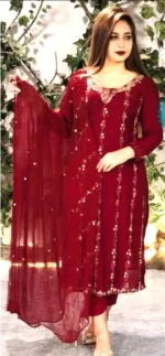 Karchupi Three Piece with Stone Work Orna, 45 Inch Kameez