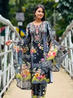 Women's DTX Fabric Digital Print Three Piece, Sizes 38 to 44