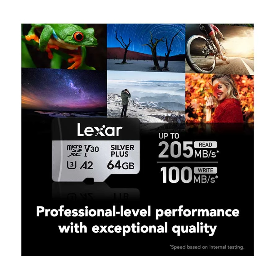 Lexar Professional Silver Plus 64GB microSDXC UHS-I U3 V30 A2 Card
