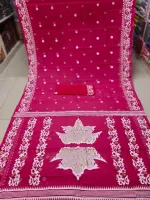 Half Silk Screen Print Saree with Blouse, 6 Colours