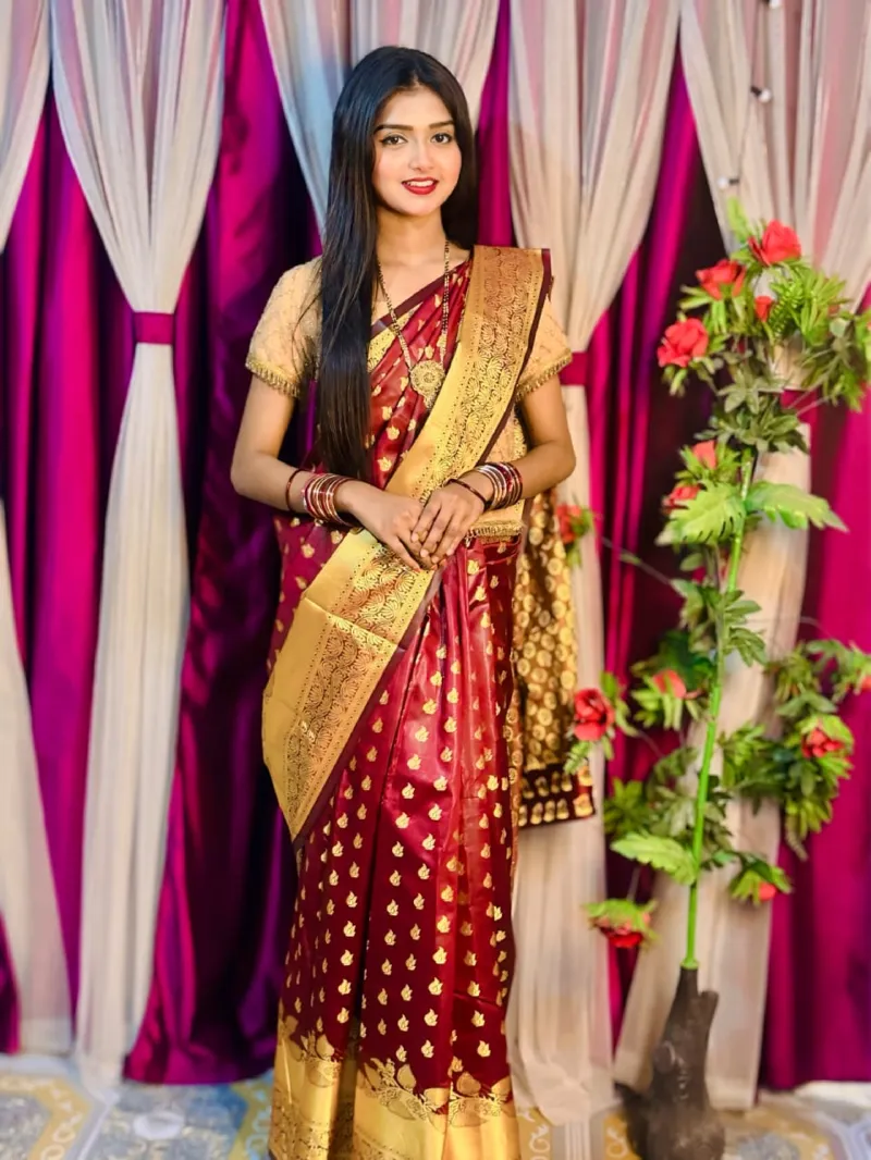 Silk Katan Banarasi Saree with Golden Zari Work, 6 Colours