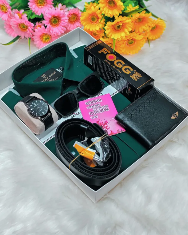 Men's Pure Cotton Shirt Gift Combo with Watch, Wallet and Belt