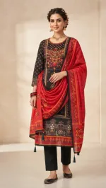কারচুপির কাজ করা আনস্টিচড থ্রি পিস, টাসেল ওড়না