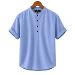 Men's Short Sleeve Oxford Cotton Katua with Band Collar, M to XXL