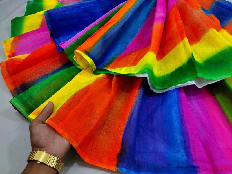 Half Silk Hand Print Saree with Tuli Brush Work