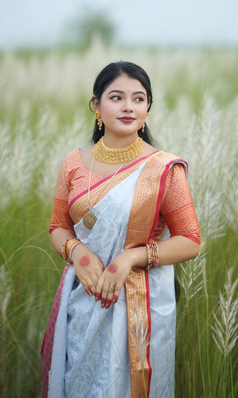 Woven Katan Saree for Festive Wear, 5 Colours