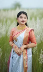 Katan Saree with Matching Blouse Piece for Puja