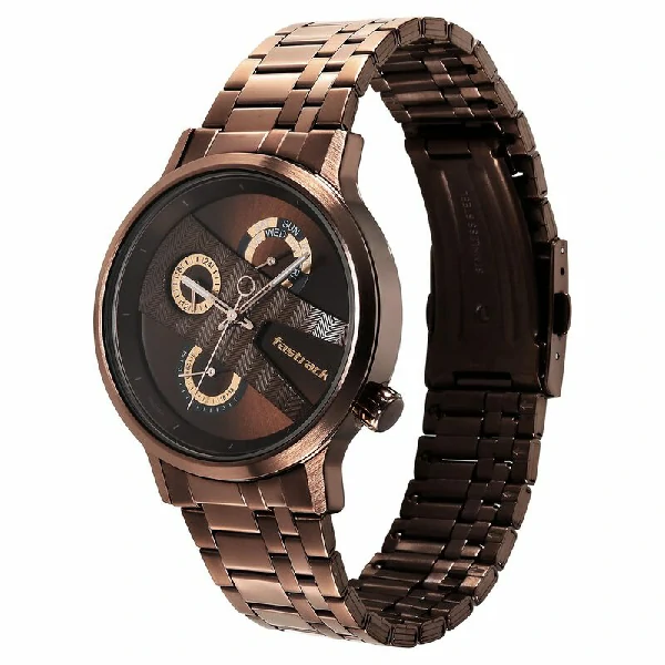 Fastrack NS3301QM01 Exuberant Quartz Multifunction Brown Dial Stainless Steel Strap Watch