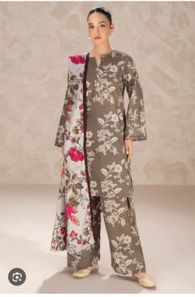 Digital Print Cotton Silk Three Piece, 6 Colours, Sizes 36 to 46