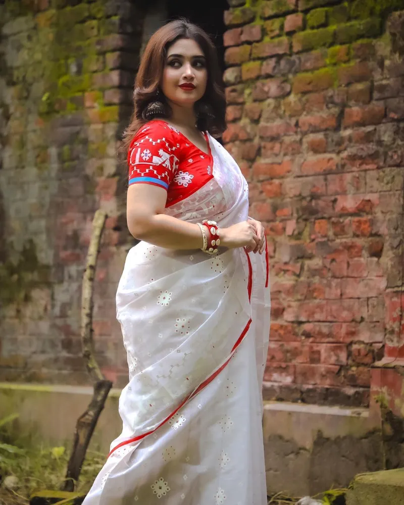 Boishakh Red Border White Half Silk Saree, 3 Colours