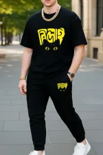 Men's Relaxed Fit Cotton Tee and 280 GSM Suit Fabric Trouser Combo