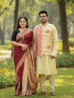 Winter Couple Set, Tangail Saree with Koti and Panjabi