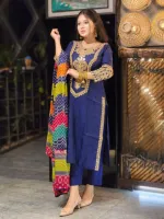 লিনেন সিকুইন এমব্রয়ডারি থ্রি পিস, বাটার সিল্ক সালোয়ার