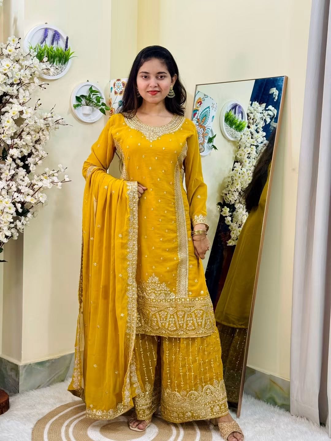 Women's Georgette Gharara Three Piece with Sequin Embroidery