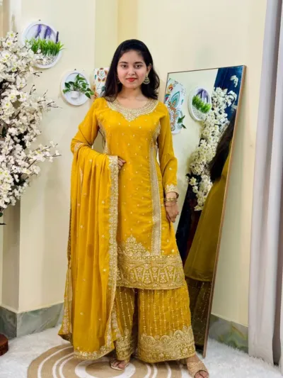 Women's Georgette Gharara Three Piece with Sequin Embroidery