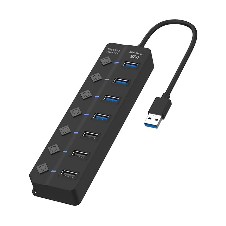 Onten OTN-5307 USB to 7-Port USB 3.0 and 2.0 Hub Black