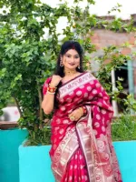 Banarasi Katan Saree with Golden Zari Work, 12 Haath, No Blouse