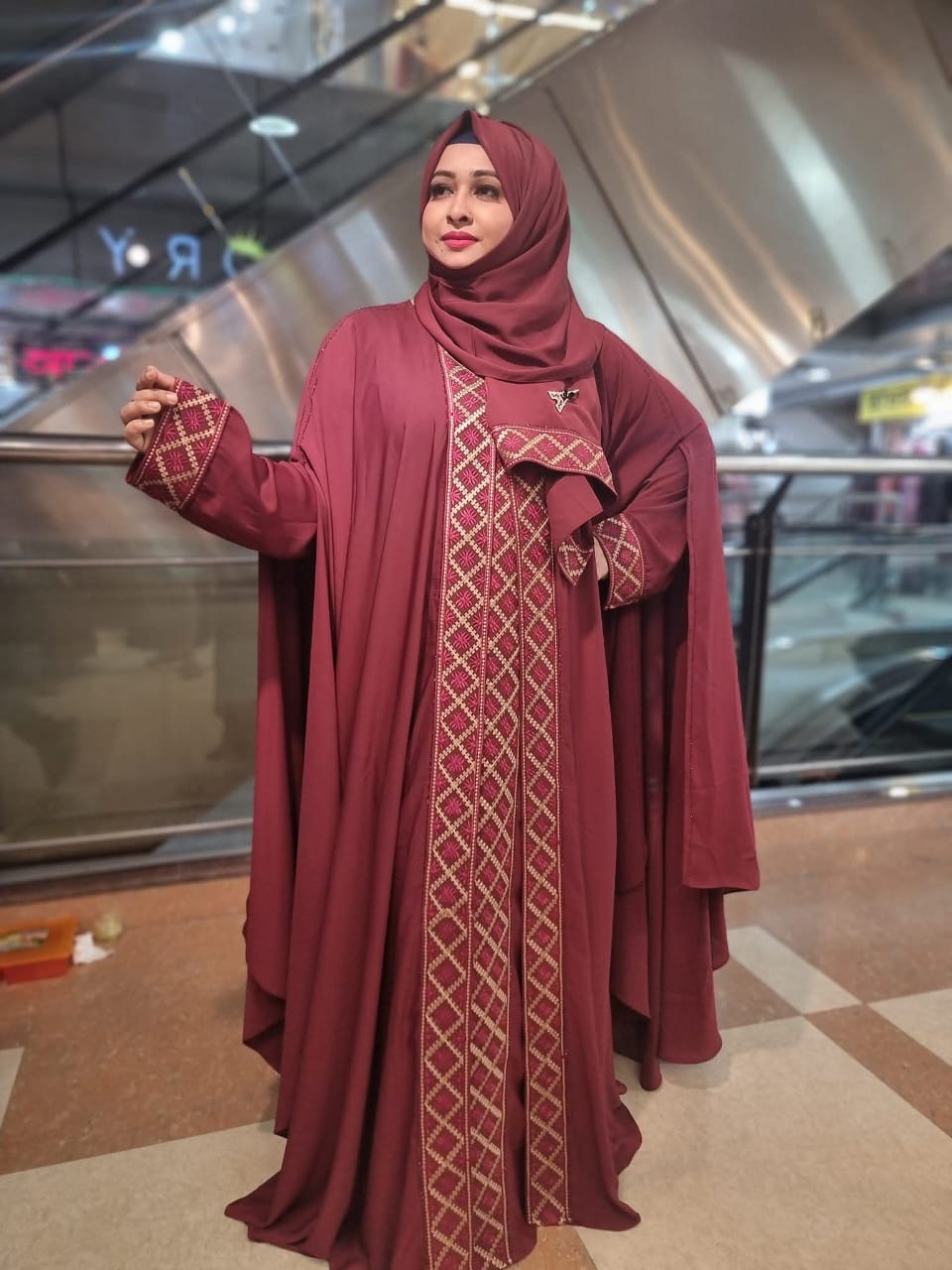 Embroidery and Stone Work Abaya with Inner and Hijab