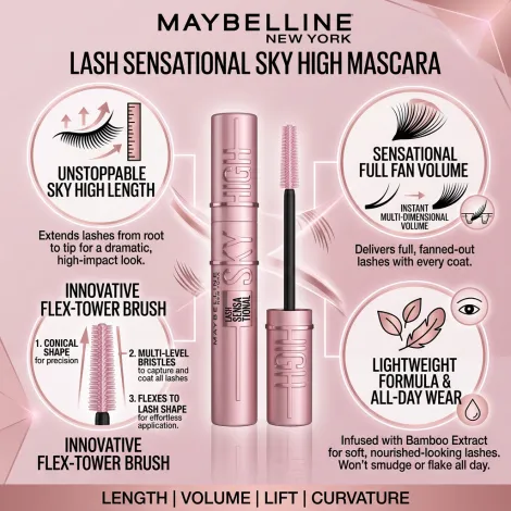 Maybelline Sky High ওয়াশেবল মাসকারা 801 Very Black, লিমিটেড এডিশন