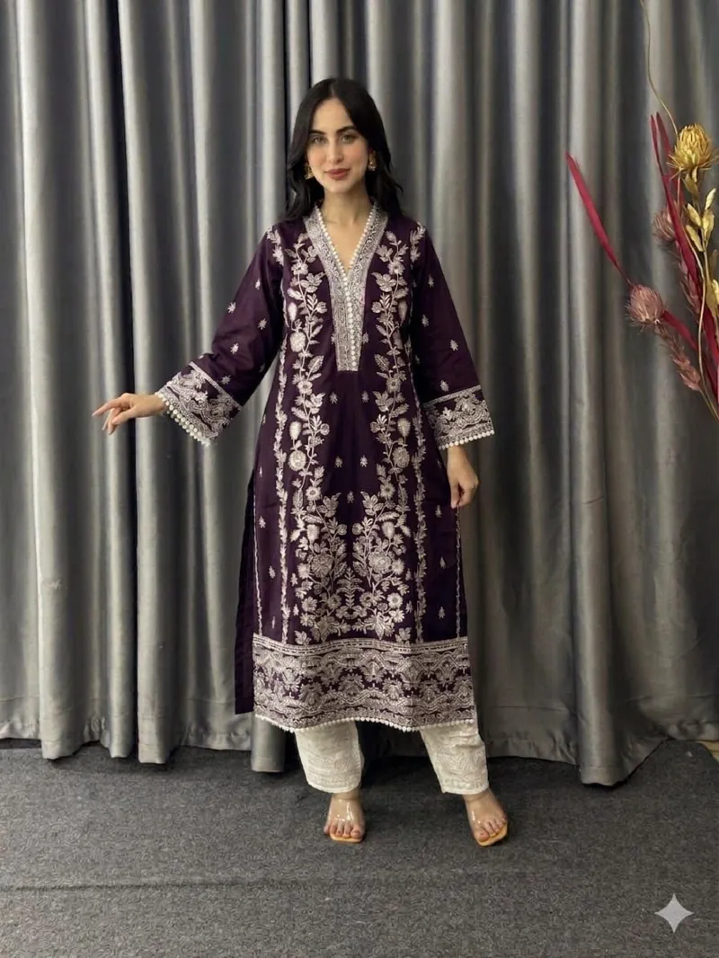 Women's Cotton Two Piece with Embroidered Kameez and Salwar