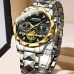 BINBOND B1236 ছেলেদের Tourbillon ডায়াল কোয়ার্টজ হাতঘড়ি, স্টেইনলেস স্টিল