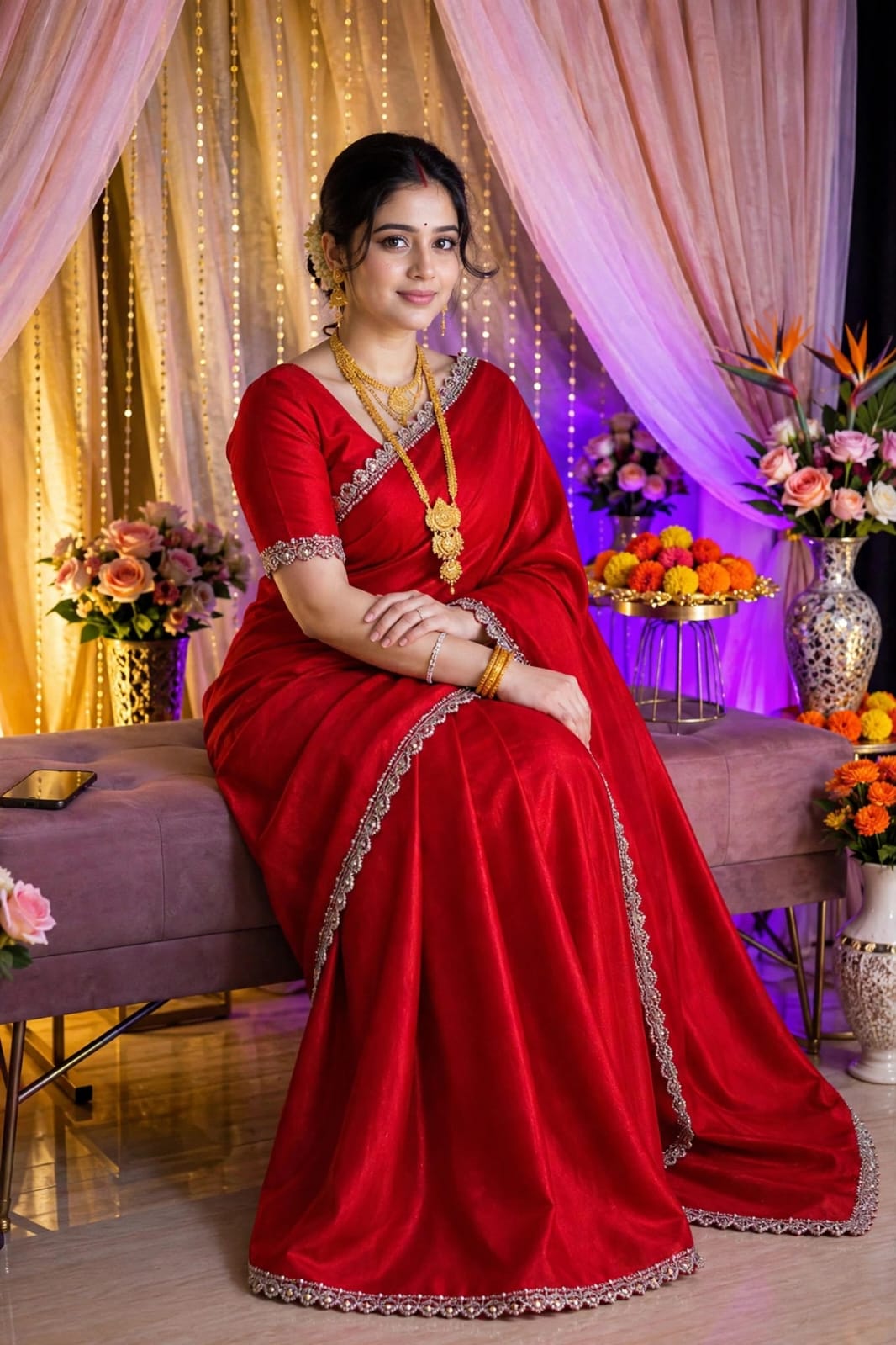 Tuba Lama Silk Saree with Matching Blouse Piece, 4 Colours