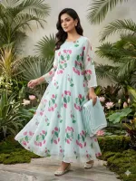 Georgette Gown Three Piece, Free Size with Lace Orna