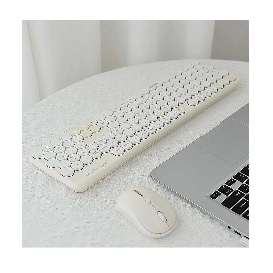 Geezer Honey S Beige & White Wireless Keyboard & Mouse Combo