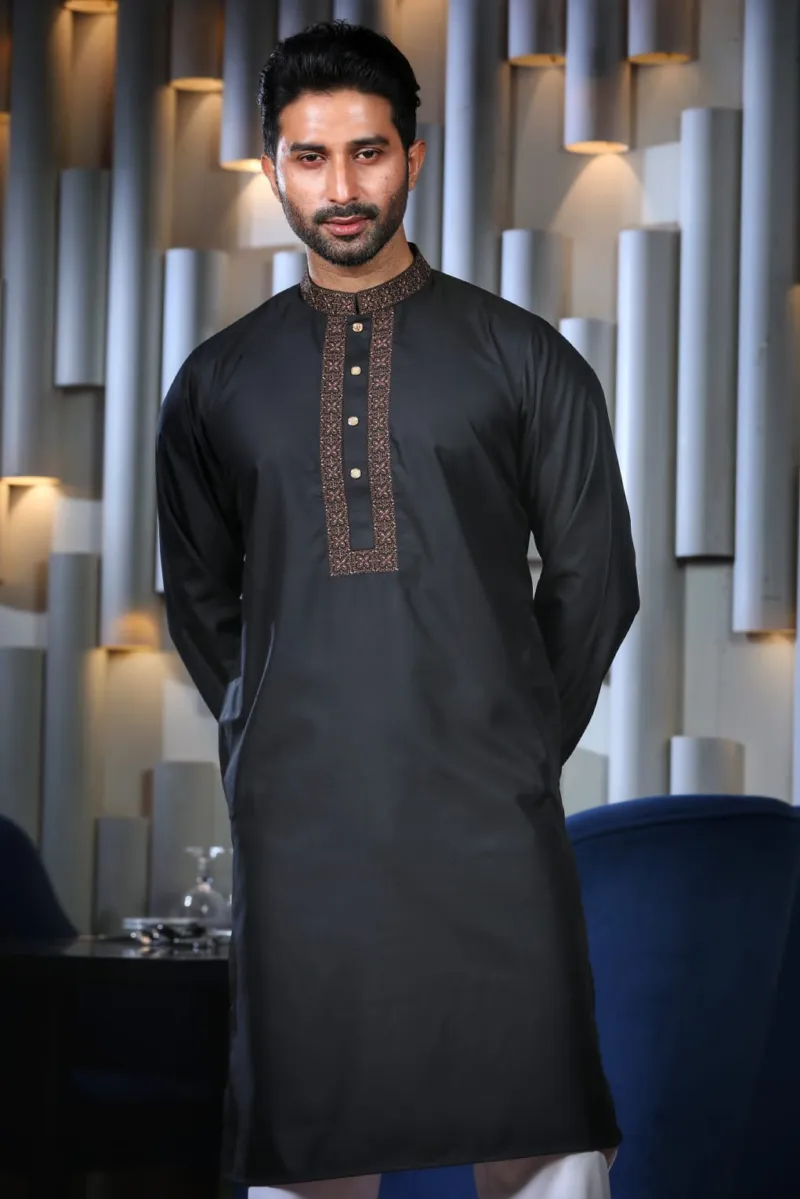 Men's Embroidered Cotton Panjabi with Box, Body 40 to 48