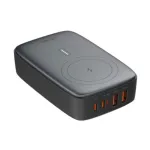 LDNIO 140W GaN 5 পোর্ট ডেস্কটপ চার্জিং স্টেশন, ওয়্যারলেস চার্জারসহ – ব্ল্যাক-গ্রে