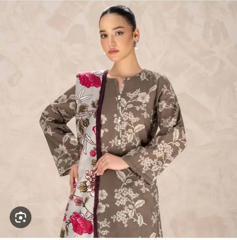 Digital Print Cotton Silk Three Piece, 6 Colours, Sizes 36 to 46