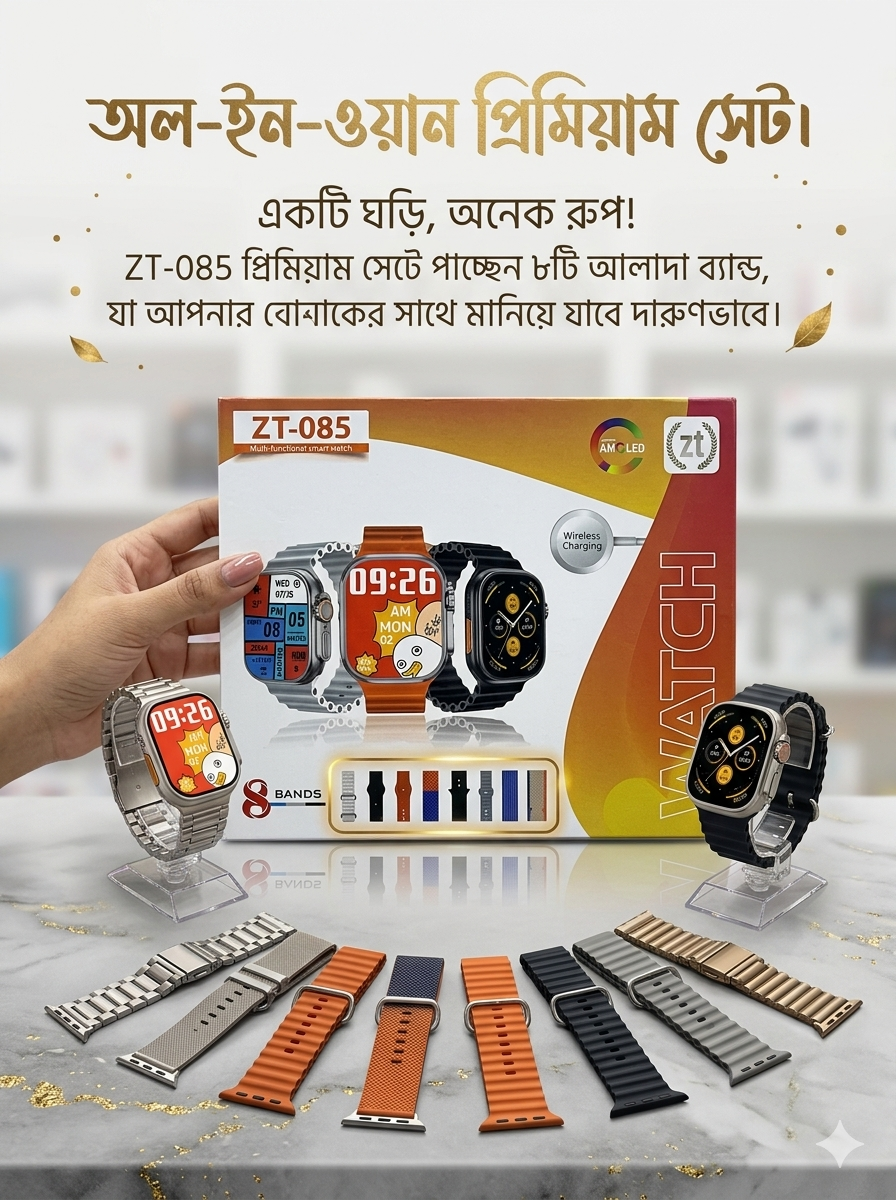 ZT-085 স্মার্টওয়াচ সেট – 8টি বেল্টসহ