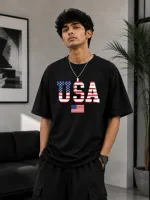 Men's Pure Cotton Drop Shoulder Tee, DTF Print, Sizes M to XXL