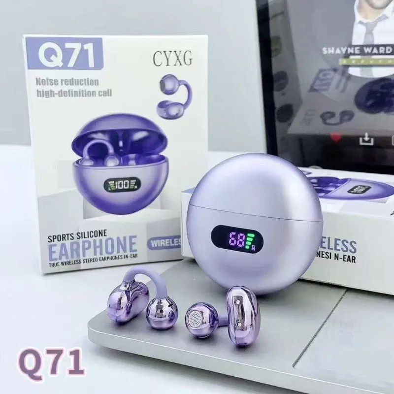Q71 ট্রু ওয়্যারলেস ওপেন-ইয়ার ইয়ার ক্লিপ ইয়ারবাডস, ডিজিটাল LED ডিসপ্লে