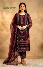 Sequin Embroidered Four Piece with Sada Bahar Orna, L to XXL