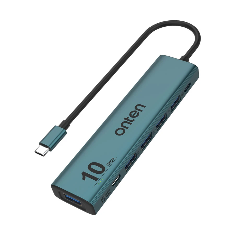 Onten OTN-UC615 USB-C to 6-Port USB Hub Crystal Teal