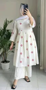 Women's Anarkali Two Piece Gown, AC Cotton with Embroidery