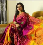 Embroidered Dhupian Silk Saree in Block Print, 13 Haath