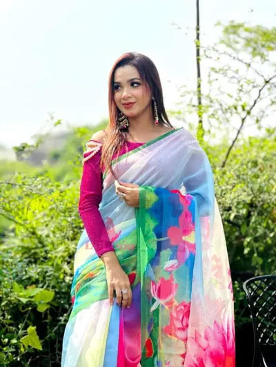 Chanderi Silk Digital Print Saree, 4 Colours