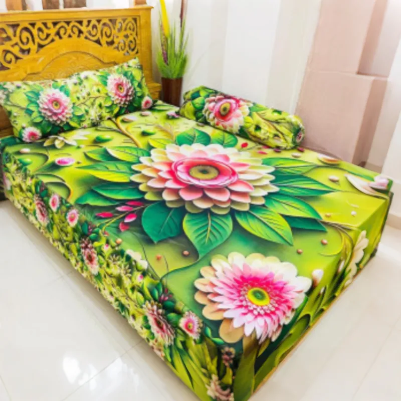 3D ডিজাইন ভেলভেট বেড শিট সেট (8 x 7.5 ফুট)