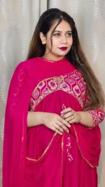কারচুপির কাজ করা আলিয়া কাট লিনেন থ্রি পিস, 5 রং