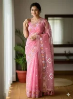 Light Half Silk Saree with All-Over Jamdani Print, 6 Colours