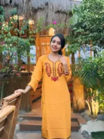 মেয়েদের কলকা এমব্রয়ডারি VIP কটন কো-অর্ড সেট, 6টি রং