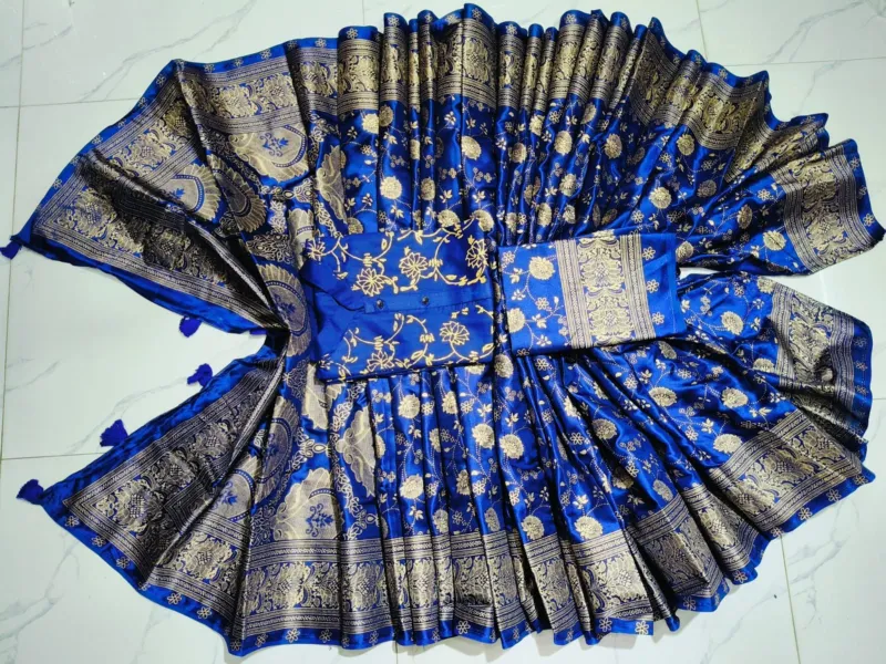 Dhupian Silk Block Print Panjabi and Silk Saree for Couples