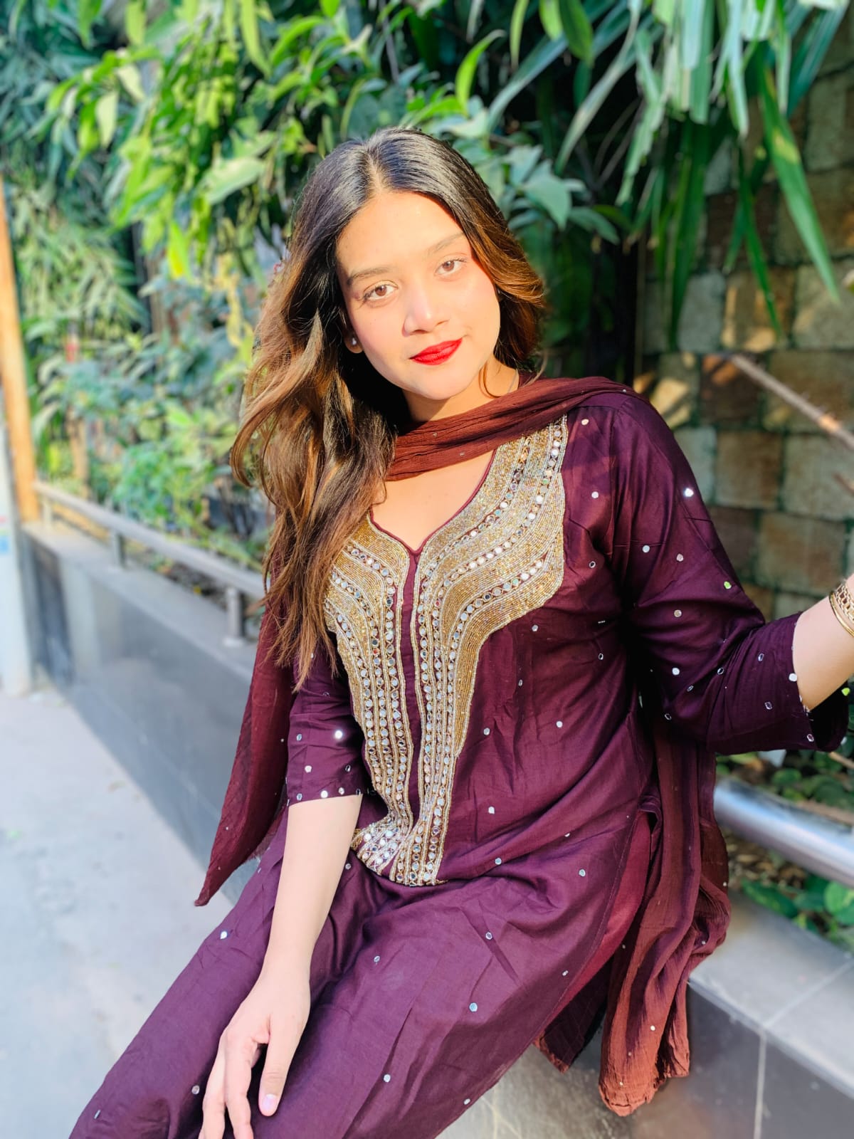 Hand Work Karchupi Three Piece with Stone Work Chiffon Orna
