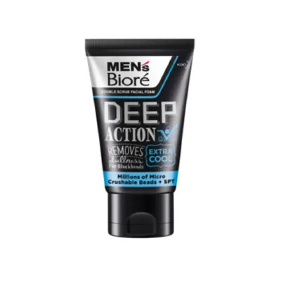 Men's Biore Deep Action Extra Cool ডাবল স্ক্রাব ফেসিয়াল ফোম 100 গ্রাম