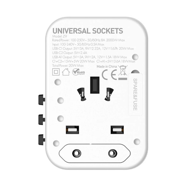 Ldnio Z9 20W GaN USB & ডুয়াল USB-C ইউনিভার্সাল ট্র্যাভেল চার্জার